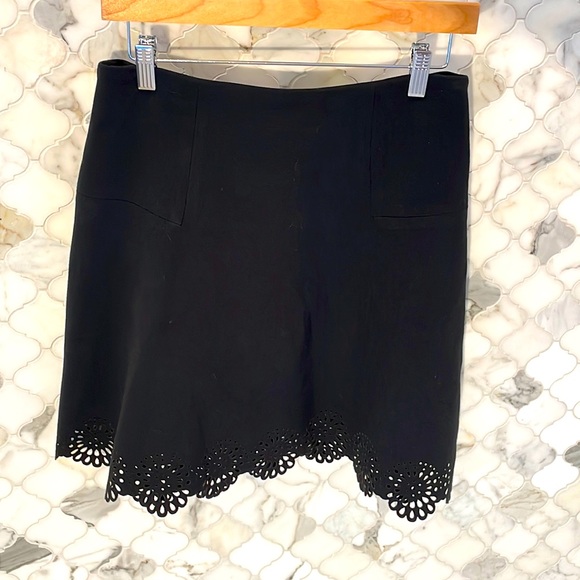 Loft, black laser cut midi skirt, geometric pattern cut out at bottom. Size 2 - Picture 6 of 14